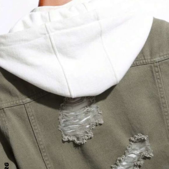 NEW / MENS DENIM JACKET DISTRESSED GREEN SIZE S - Picture 6 of 6